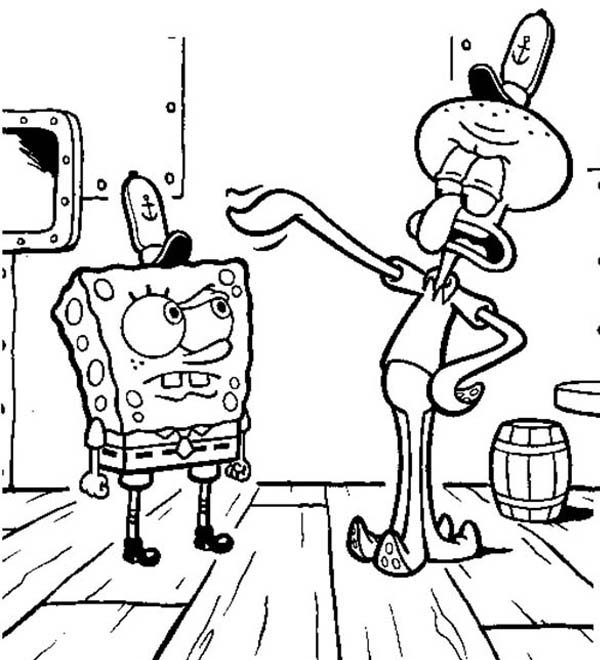 600x660 Squidward Is Angry To Spongebob Coloring Page