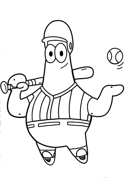 Patrick The Starfish Will Play Softball Spongebob Coloring Pages 518x737 Patrick The Starfish Will Play Softball Spongebob Coloring Pages