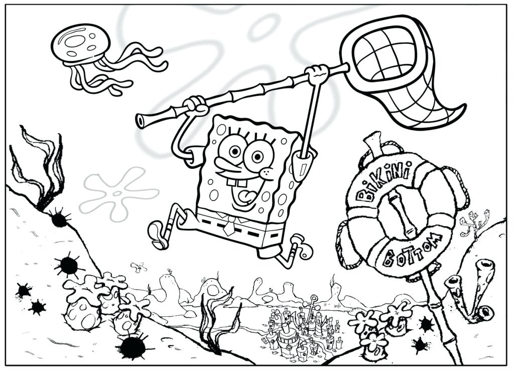 1024x738 Spongebob Coloring Page Catch The Jellyfish Coloring Pages
