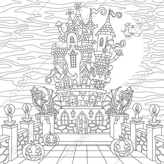 570x570 Halloween Spooky Castle. 2 Coloring Pages For Happy Halloween