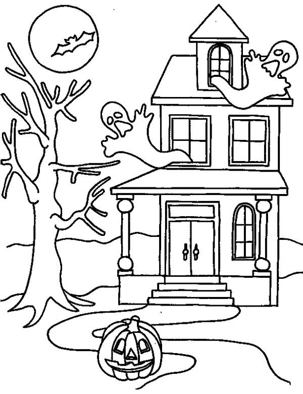 Haunted House On Halloween Day Coloring Page 600x780 Haunted House On Halloween Day Coloring Page