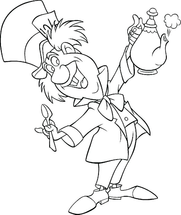 600x715 Teapot Coloring Page Mad Hatter With Teapot And Spoon Coloring