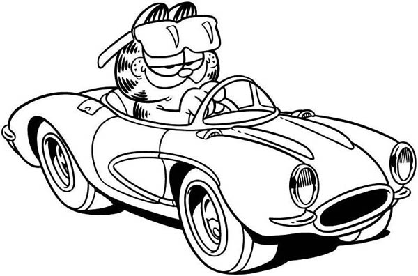 Garfield Ride Sport Car Coloring Page 600x396 Garfield Ride Sport Car Coloring Page