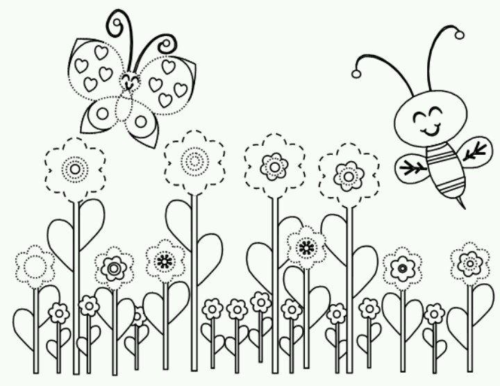 Spring Butterflies With Flowers Coloring Pages 720x556 Spring Butterflies With Flowers Coloring Pages