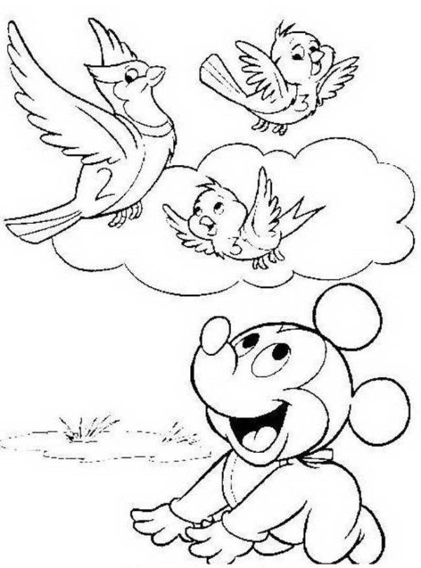 Baby Mickey And Birds Spring Disney Coloring Pages 600x809 Baby Mickey And Birds Spring Disney Coloring Pages