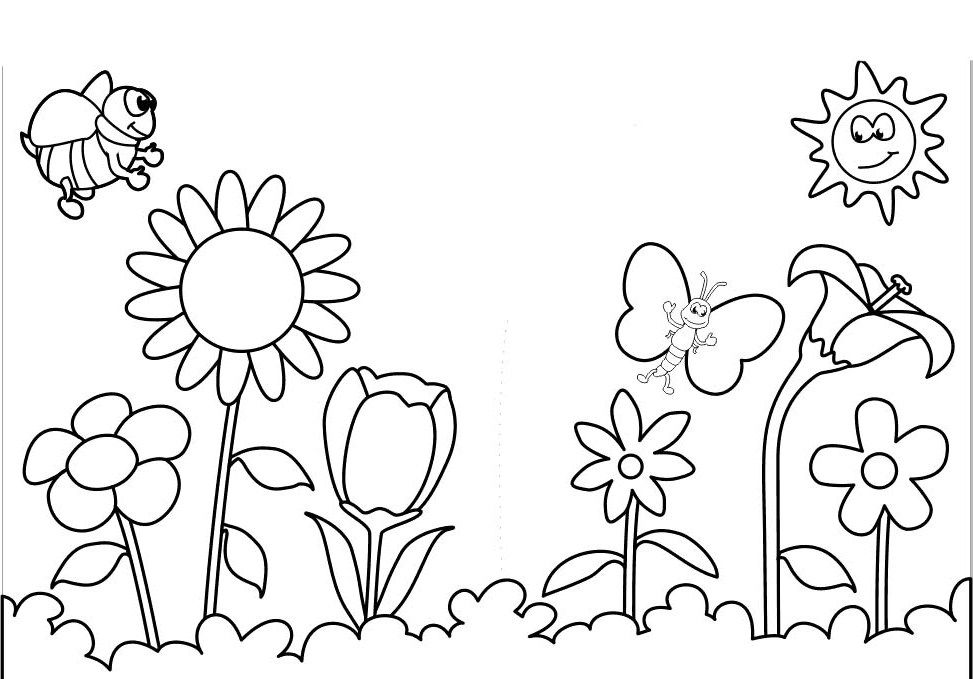 Spring Flower Coloring Pages Spring And Butterfly Flowers Coloring 973x679 Spring Flower Coloring Pages Spring And Butterfly Flowers Coloring