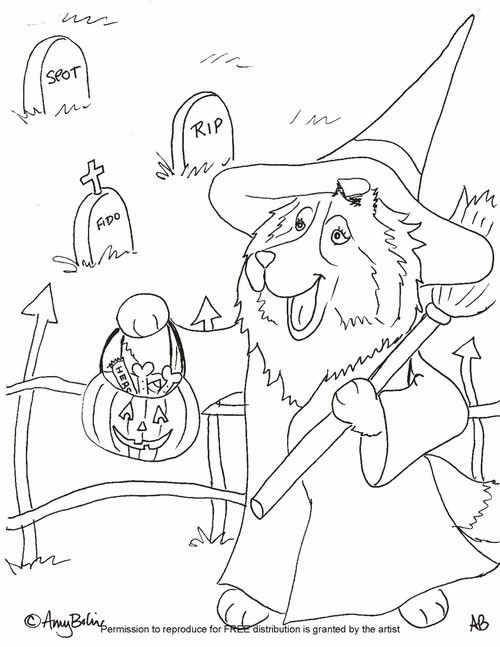 Coloring Page Dog Sheltie Halloween 500x647 Coloring Page Dog Sheltie Halloween