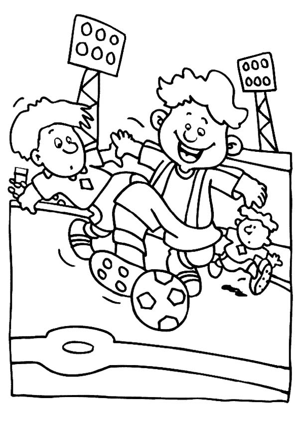 600x849 A Group Of Boys Playing Soccer In A Stadium Coloring Page