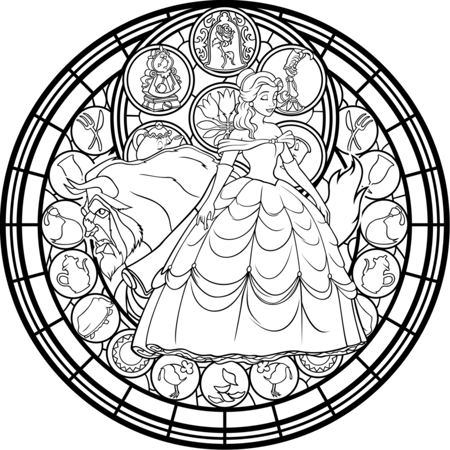 894x894 Belle Stained Glass Vector Coloring Page By Akili Amethyst