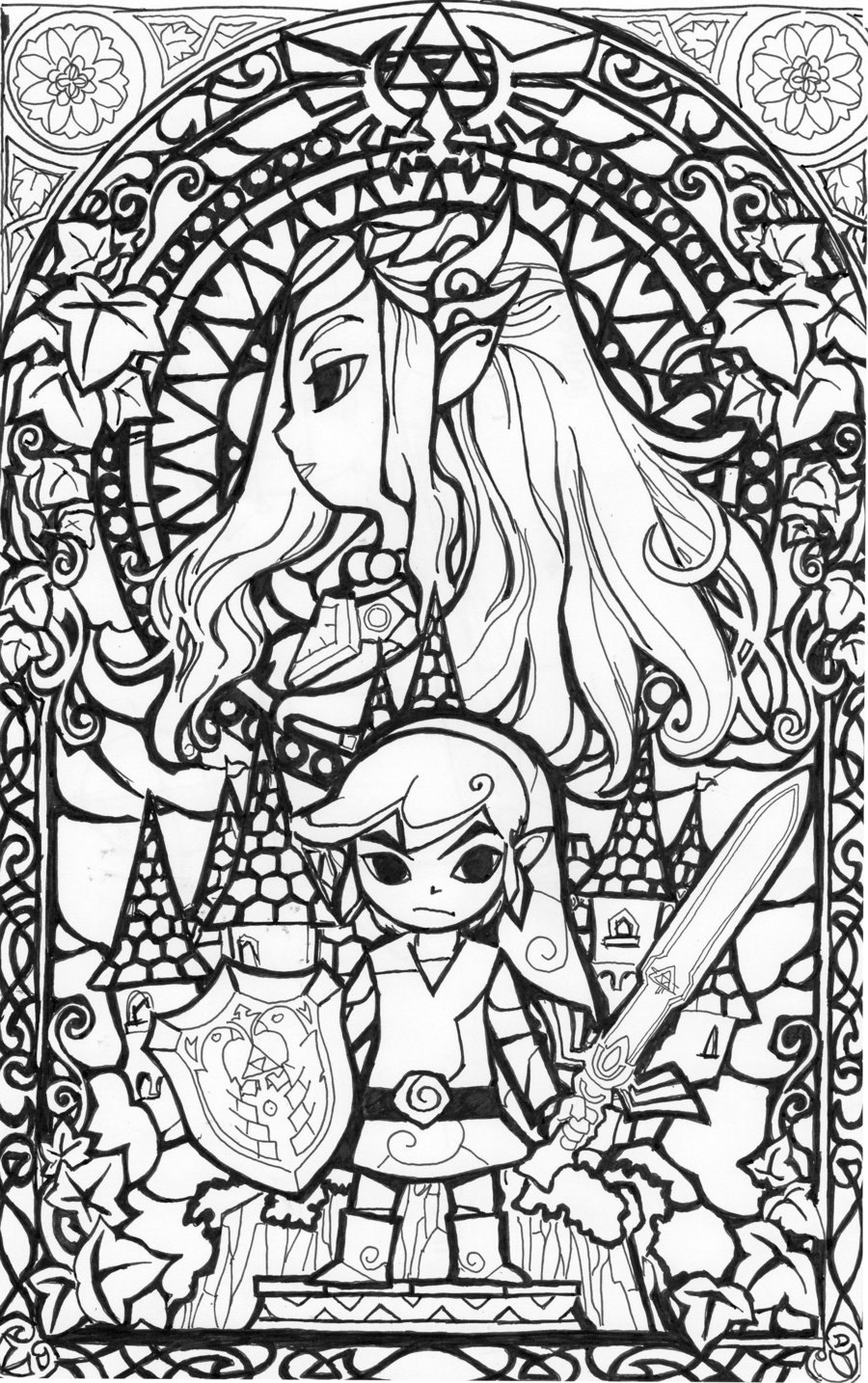 900x1434 Awesome Stained Glass Zelda Coloring Page Gonna Try This In