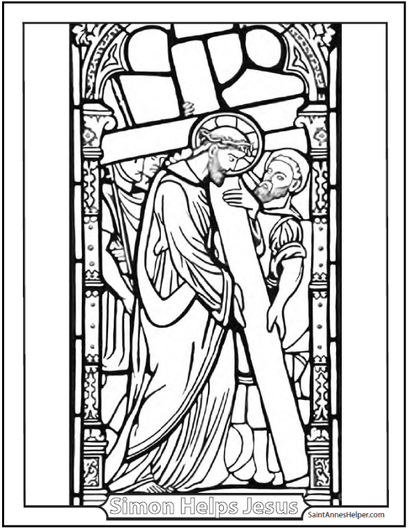 Carrying Of The Cross Coloring Page Stained Glass 590x762 Carrying Of The Cross Coloring Page Stained Glass