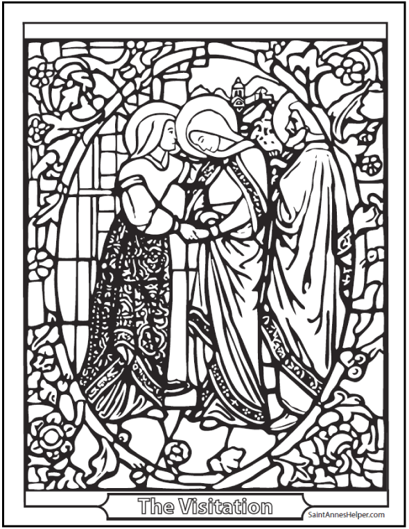 Visitation Stained Glass Coloring Page 590x762 Visitation Stained Glass Coloring Page