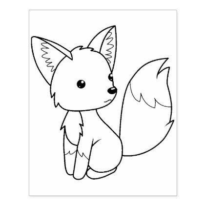 Cute Little Fox Coloring Page Rubber Stamp 422x422 Cute Little Fox Coloring Page Rubber Stamp