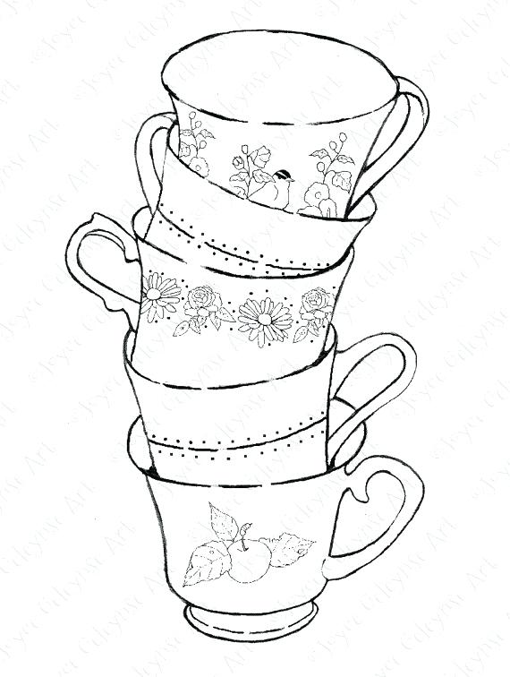 Tea Cup Coloring Page Digital Stamp Coloring Page Stack Of Teacups 570x756 Tea Cup Coloring Page Digital Stamp Coloring Page Stack Of Teacups