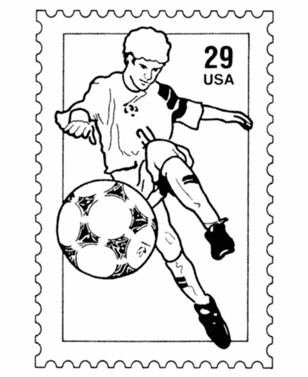 Usa National Soccer Team In A Stamp Coloring Page 600x734 Usa National Soccer Team In A Stamp Coloring Page