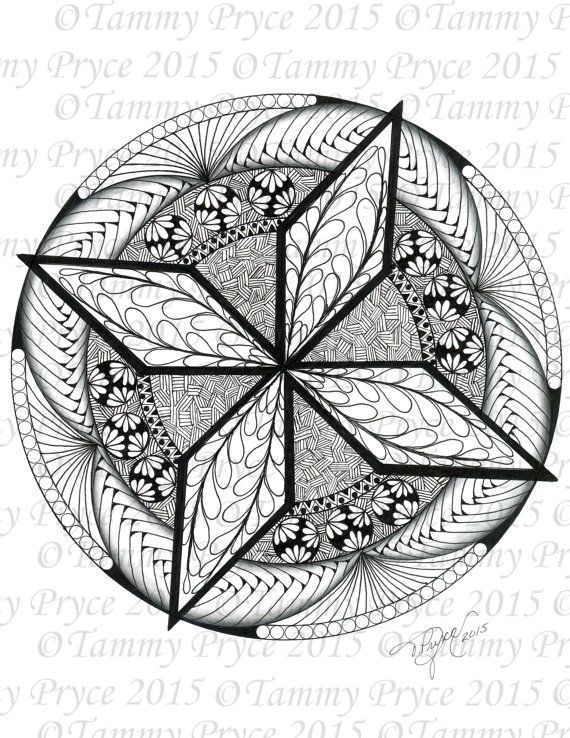 Hand Drawn Star Mandala Adult Coloring Page Digi Stamp Instant 570x738 Hand Drawn Star Mandala Adult Coloring Page Digi Stamp Instant
