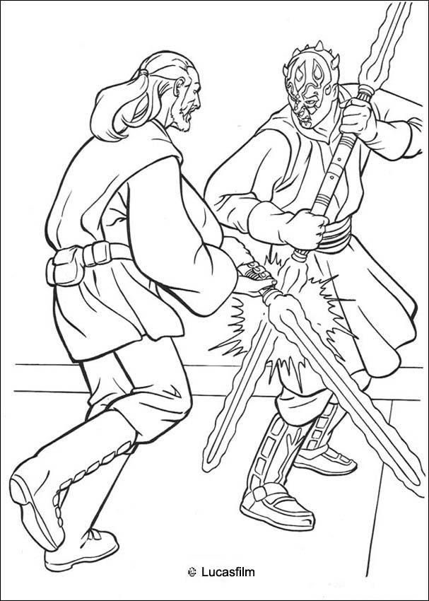 Jedi Knight Qui Gon Jinn Fighting A Duel With Darth Maul Coloring 607x850 Jedi Knight Qui Gon Jinn Fighting A Duel With Darth Maul Coloring