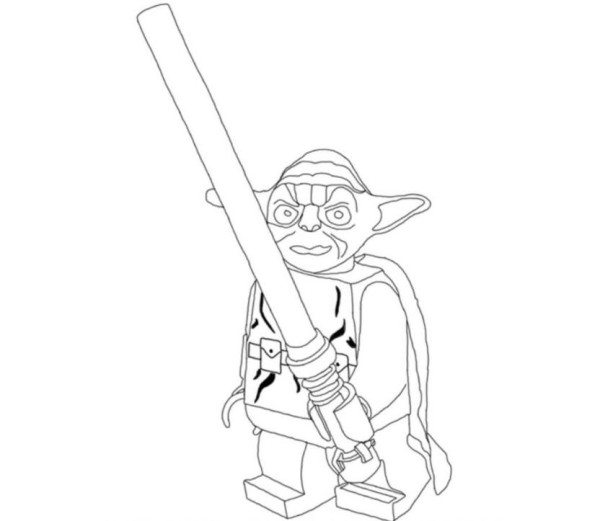 600x521 Lego Star Wars Yoda Holding Lightsabers Coloring Pages