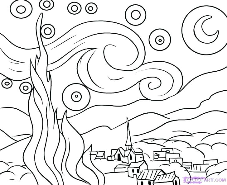 Van Gogh Coloring Pages Starry Night Coloring Sheet Van Coloring 728x594 Van Gogh Coloring Pages Starry Night Coloring Sheet Van Coloring