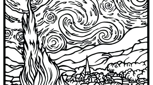 Van Gogh Starry Night Coloring Page Starry Night Coloring Page 500x280 Van Gogh Starry Night Coloring Page Starry Night Coloring Page