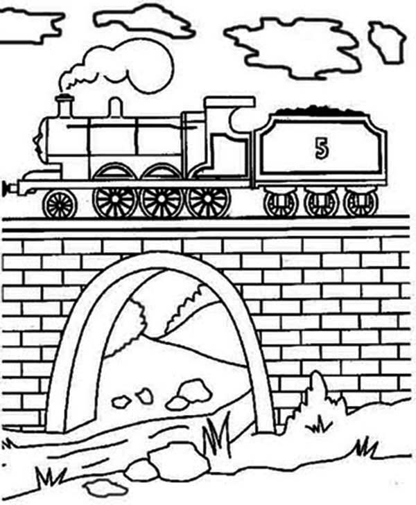 Steam Train Over The Bridge Coloring Page 600x729 Steam Train Over The Bridge Coloring Page