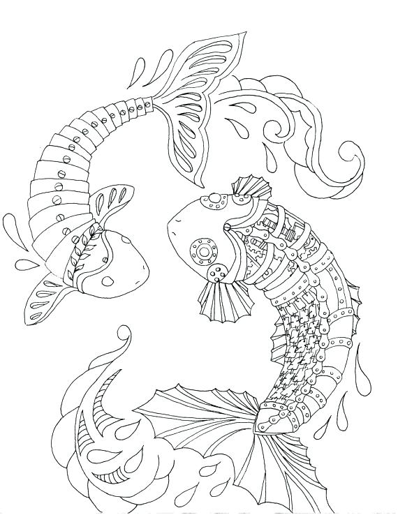 570x738 Koi Fish Coloring Pages Fish Coloring Pages Steampunk Fish A Adult