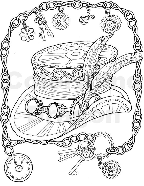 570x738 Steampunk, Coloring Page, Coloring Pages, Top Hat, Coloring Page