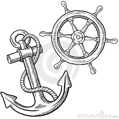 400x400 Ship Steering Wheel And Anchor Stock Images