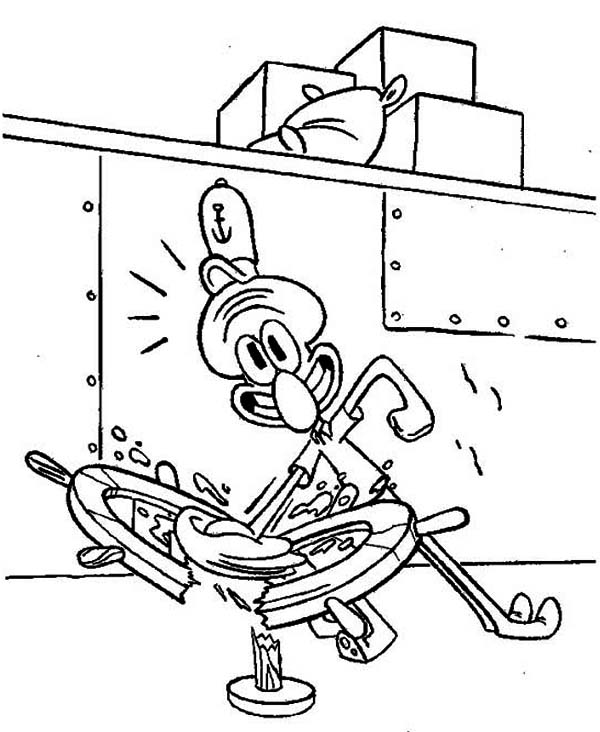 600x732 Squidward Breaking The Steering Wheel Coloring Page