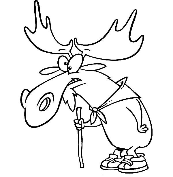Old Moose Walking With Stick Coloring Page 600x612 Old Moose Walking With Stick Coloring Page