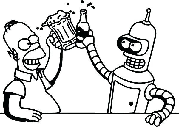 600x427 Futurama Coloring Pages Bender And Homer Drinking Beer Decal
