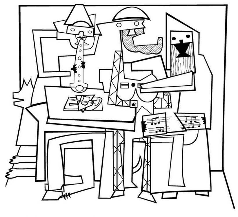 Adult Coloring Page Picasso Three Musicians 5 821x750 Adult Coloring Page Picasso Three Musicians 5