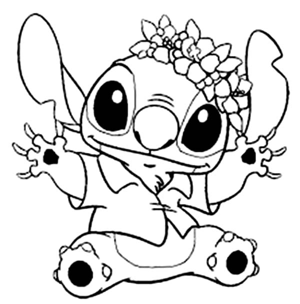 Stitch In Hawaiian Outfit In Lilo Amp Stitch Coloring Page 600x608 Stitch In Hawaiian Outfit In Lilo Amp Stitch Coloring Page