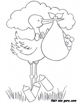 259x338 Printable Baby Boy In A Stork Bundle Coloring Pages For Childrens