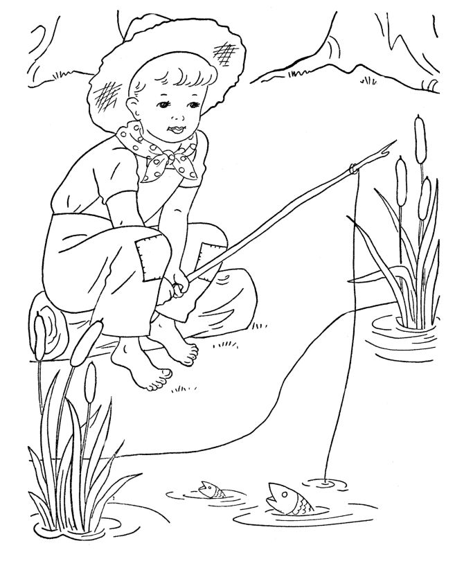 670x820 Boy Fishing Free Coloring Page Animals, Kids Coloring Pages