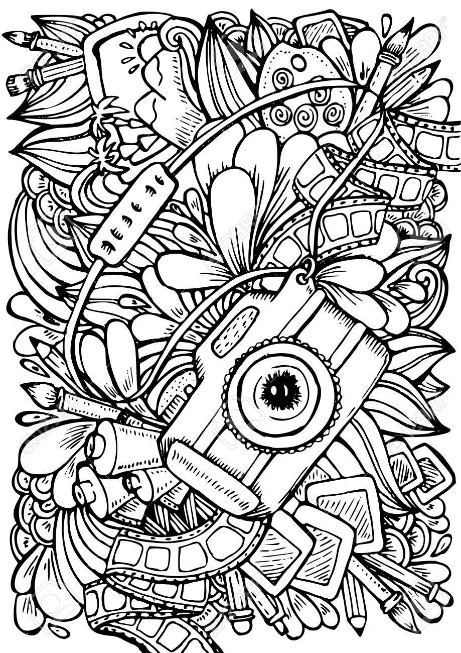 919x1300 Camera Coloring Pages Camera Coloring Pages Hand Drawn Pattern
