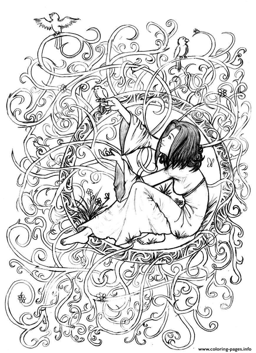 Adult Zen Anti Stress To Print Princess In Leaves And Branches 870x1197 Adult Zen Anti Stress To Print Princess In Leaves And Branches