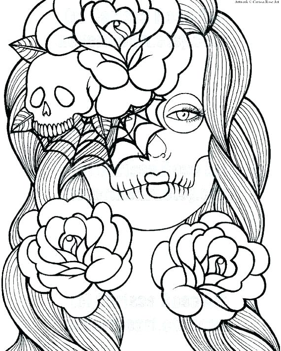 570x713 Skull Coloring Page Girl Skull Coloring Pages Colouring In Amusing