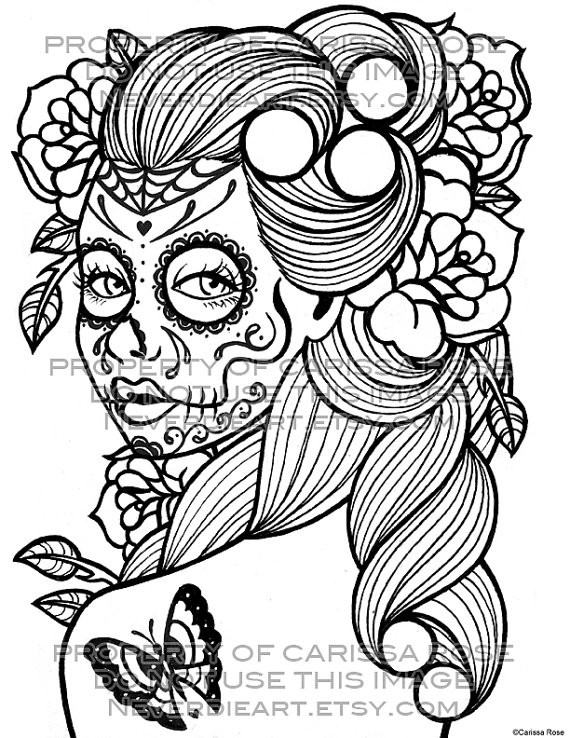 570x738 Pin Up Girl Coloring Book Best Of Sugar Skull Outline