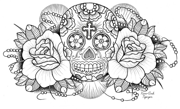 Sugar Skull Coloring Pages 622x378 Sugar Skull Coloring Pages