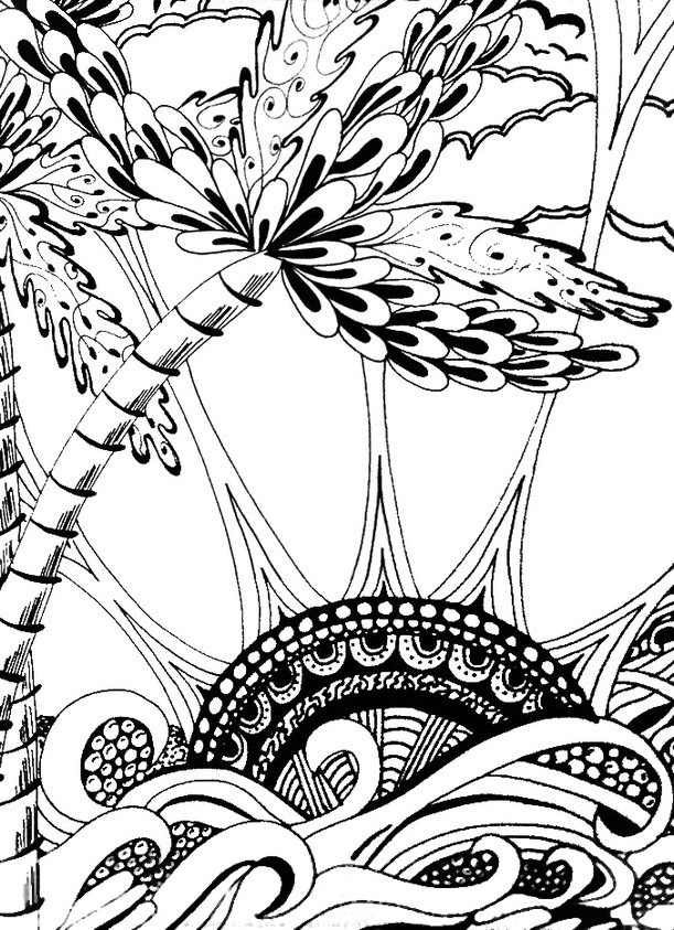 611x843 420 Coloring Pages Adult Adult Coloring Page Summer Sea And Sun 7