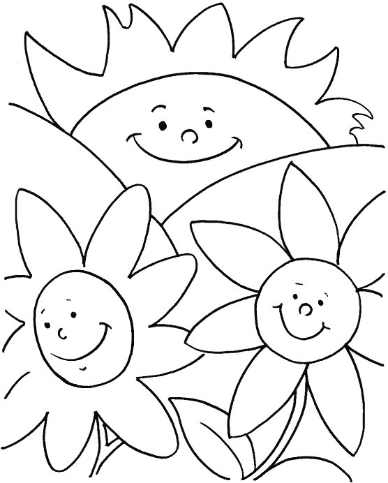 Happy Flowers And Sun Coloring Page 556x692 Happy Flowers And Sun Coloring Page