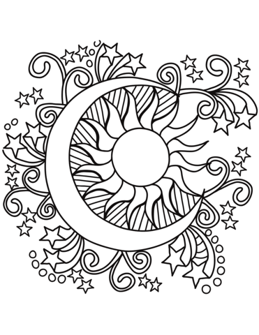 371x480 Pop Art Sun Moon And Stars Coloring Page Free Printable Inside