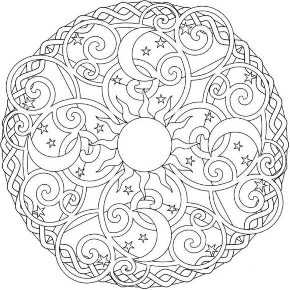 Sun Moon And Stars Mandala Coloring Pages Coloring Mandalas 580x580 Sun Moon And Stars Mandala Coloring Pages Coloring Mandalas