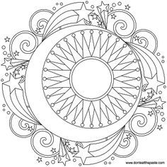 236x236 Sun, Moon And Stars Mandala. Coloring Pages For Grown Ups Slunce