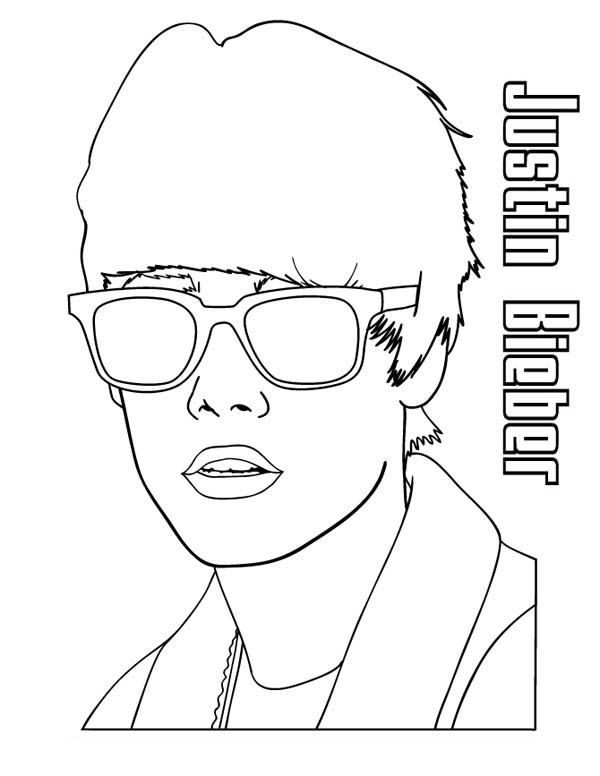 Justin Bieber Wearing Sunglasses Coloring Page 600x776 Justin Bieber Wearing Sunglasses Coloring Page