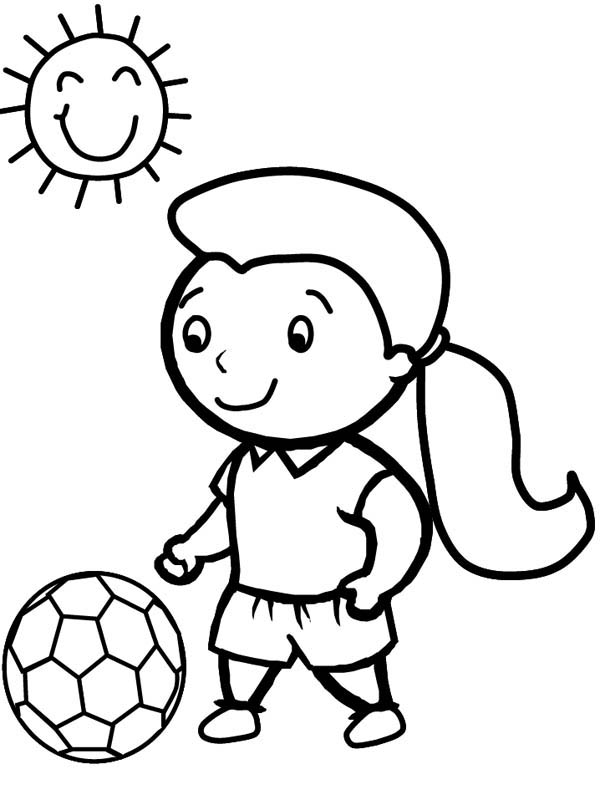 A Cute Little Girl Playing Soccer In A Sunny Day Coloring Page 600x800 A Cute Little Girl Playing Soccer In A Sunny Day Coloring Page