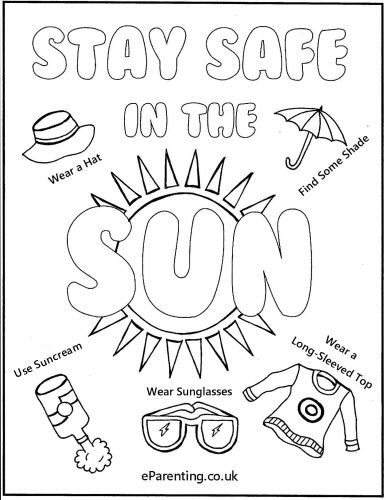 386x500 Sun Safety Colouring Picture