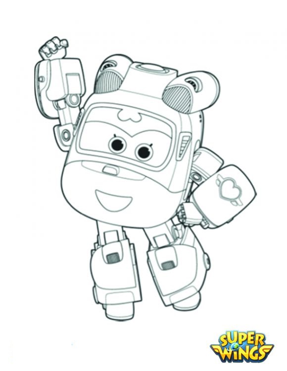 Super Wings Coloring Page Dizzy Robot 580x750 Super Wings Coloring Page Dizzy Robot