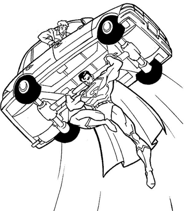 600x690 Superman Flying With A Car Coloring Page Superman